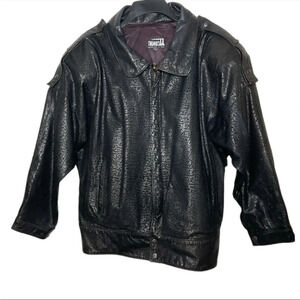 Vintage 80s Comint Argentina batwing etched Embossed Leather Jacket Men Large